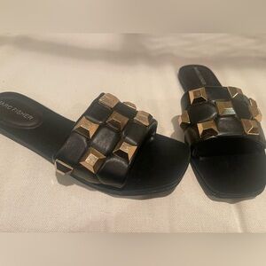 Marc Fisher black sandals with gold studs